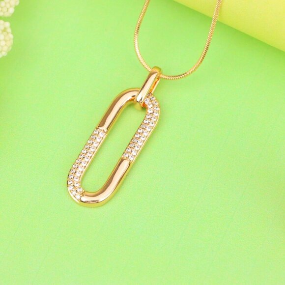 "Oval Link Style Rose Gold Pendant with Crystal Accents, XPPT1300 - Picture 4 of 12